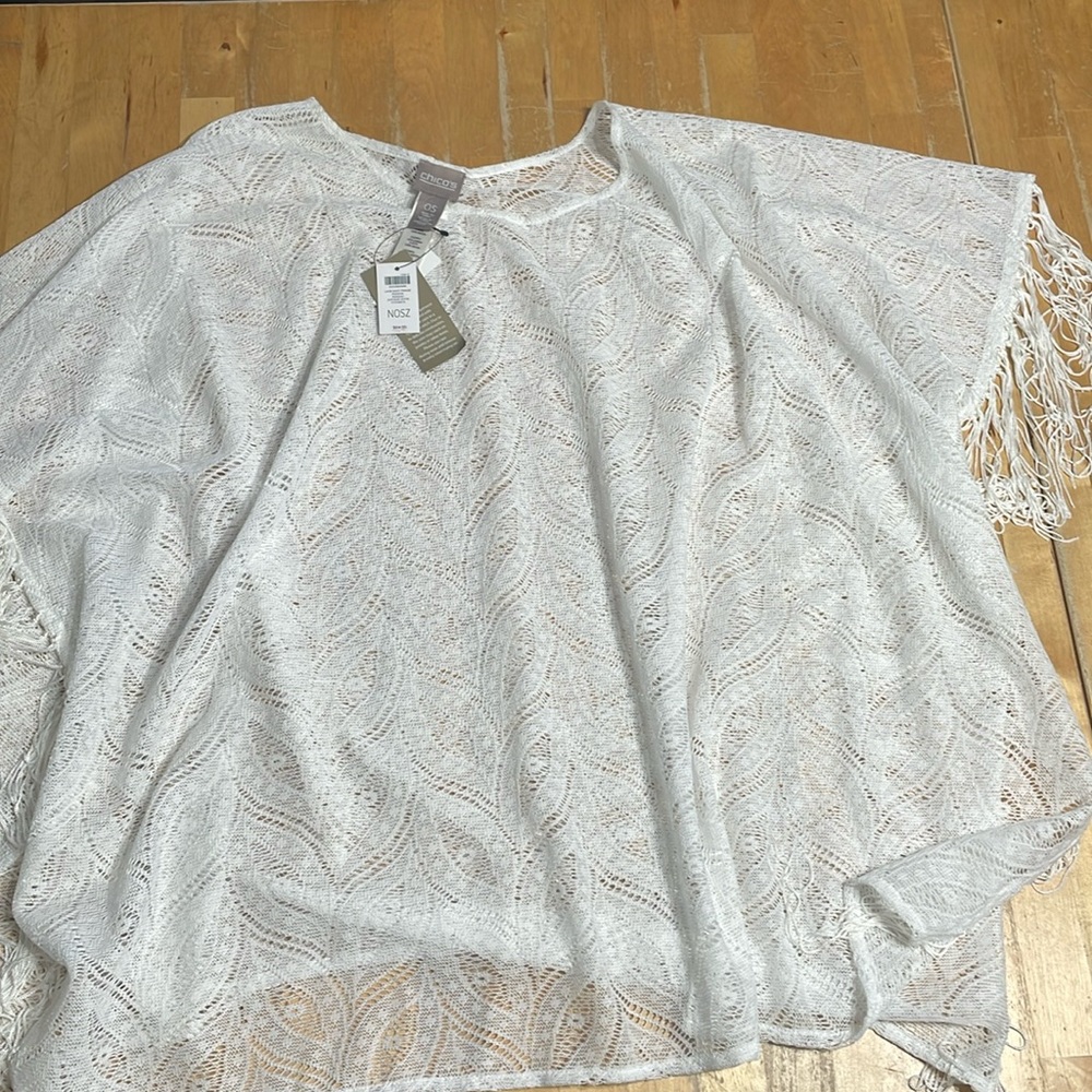 NWT Chico’s lace knot fringe poncho